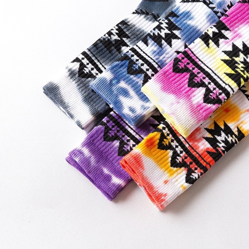 wholesale new design fashion ethnic style boys jacquard thick terry cotton socks geometric pattern tie dye tube socks for man