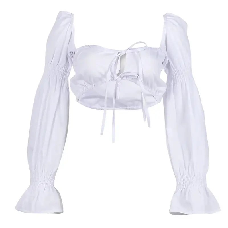 Autumn square collar lantern sleeve tube girls white wave pleated women's fashion wrapped chest top vest women