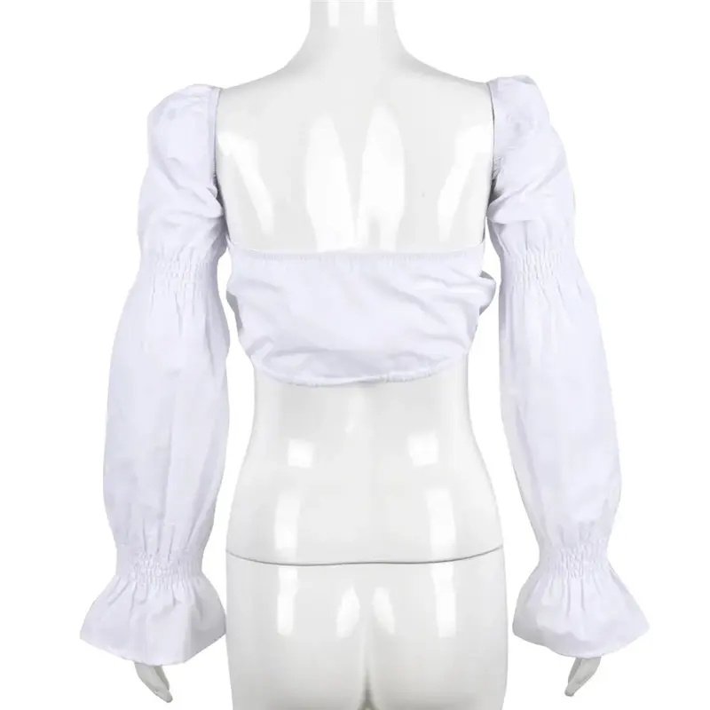Autumn square collar lantern sleeve tube girls white wave pleated women's fashion wrapped chest top vest women