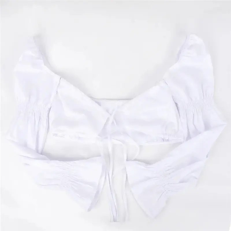 Autumn square collar lantern sleeve tube girls white wave pleated women's fashion wrapped chest top vest women