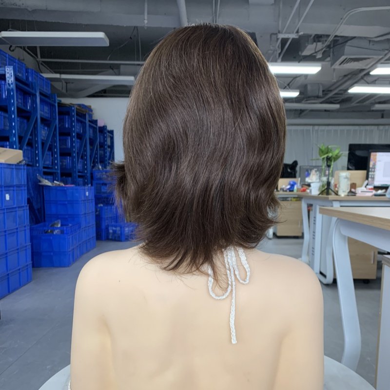 Short Length Natural Virgin European Human Hair Full Hand Tied Mono Top Lace Front Chocolate Brown Monofilament Wigs