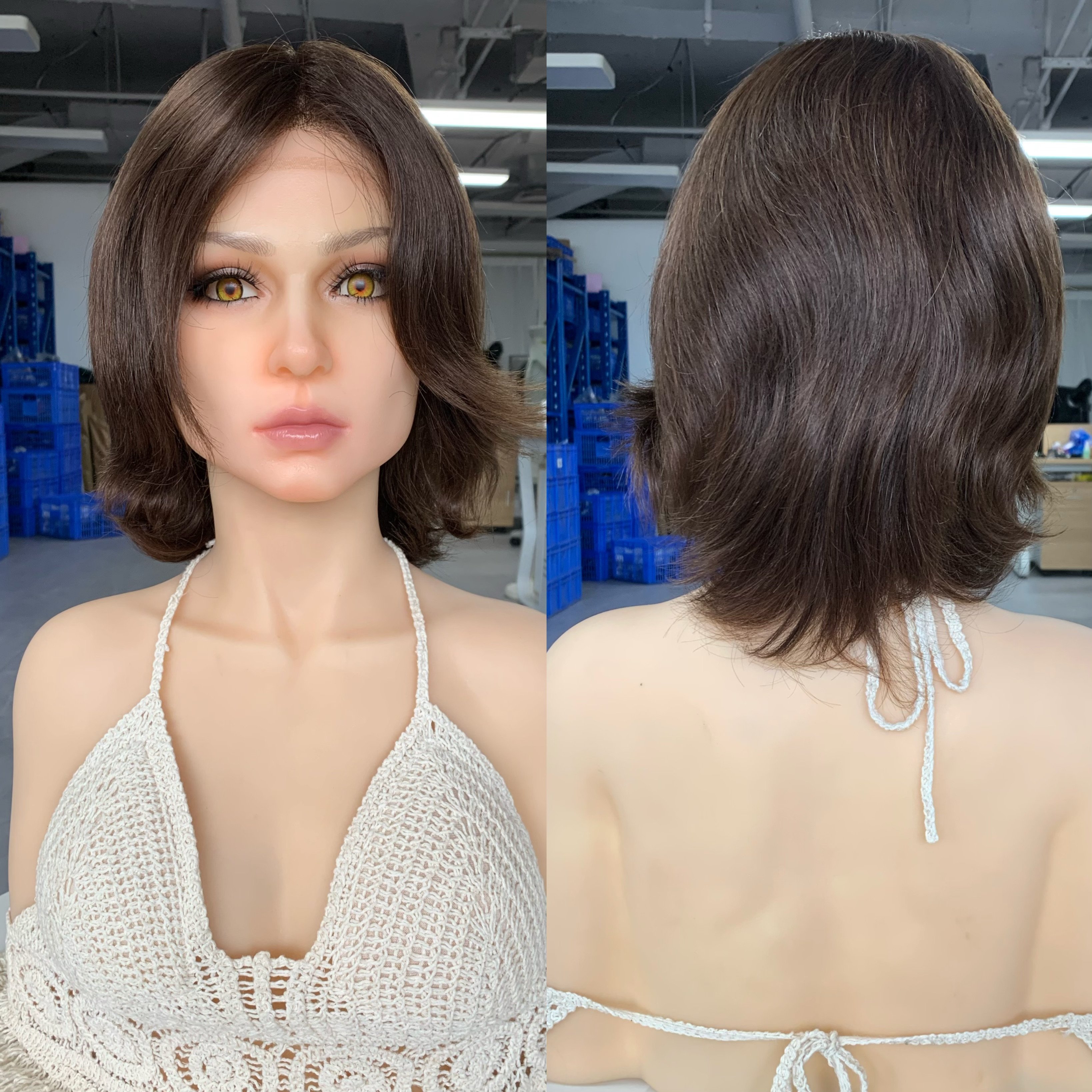 Short Length Natural Virgin European Human Hair Full Hand Tied Mono Top Lace Front Chocolate Brown Monofilament Wigs