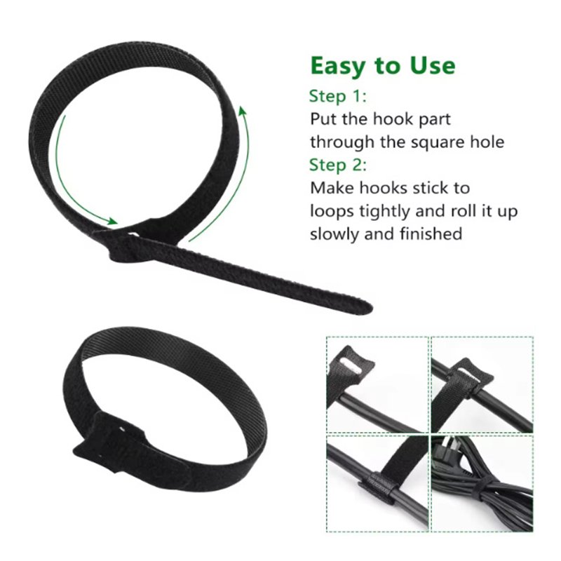 Direct Factory 12*150 mm Cable Tie Wire Storage Self-Adhesive Soft Back-to-Back Hook Loop Garments Baby Items Heat Resistance