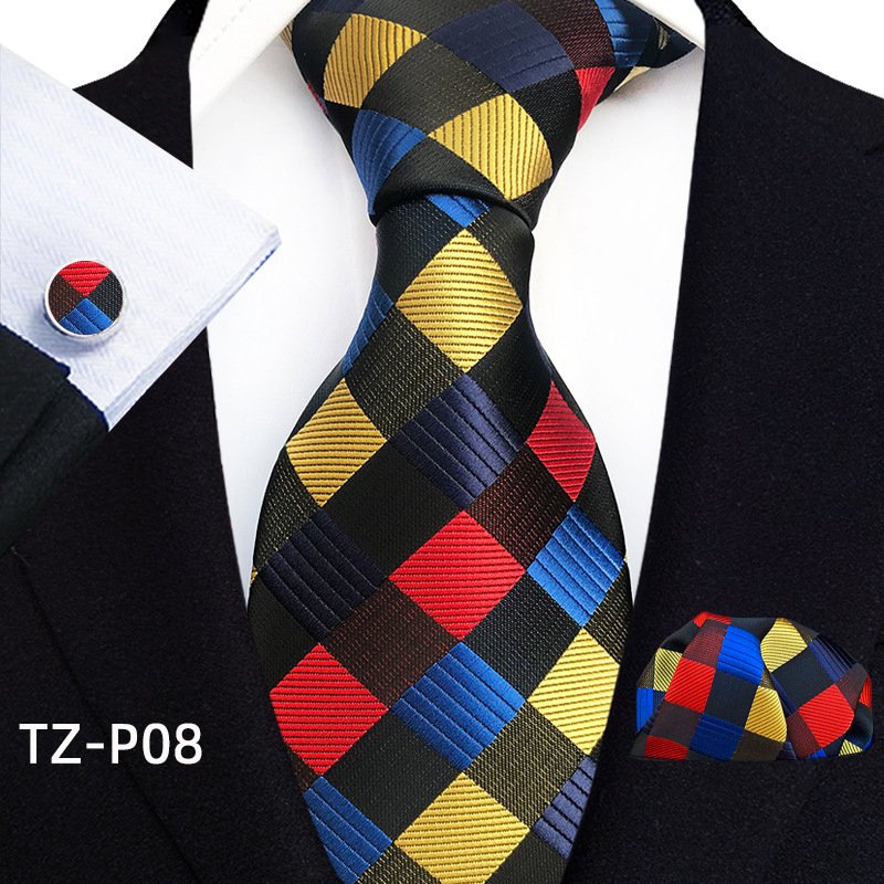3.14inch England Grid Jacquard Plaid Silk Tie Fashion Office Neckwear with Yarn-Dyed Style