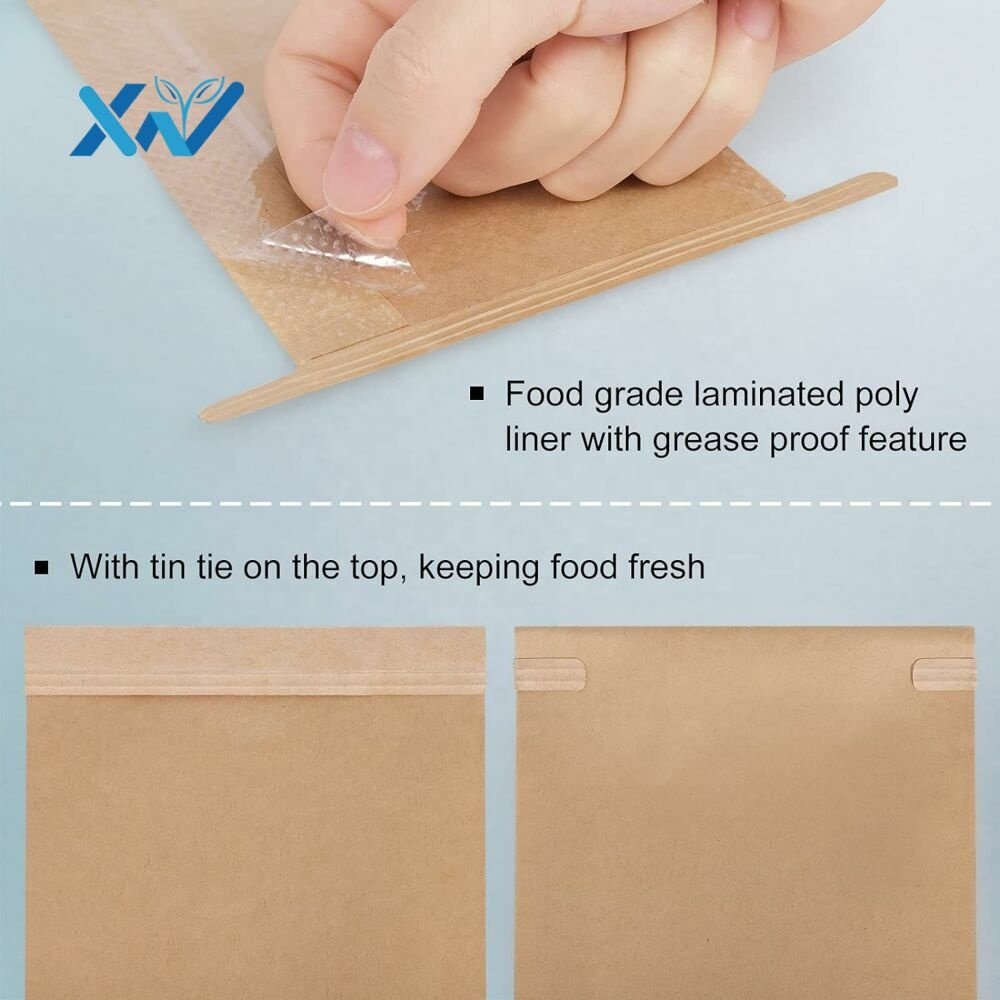 Custom Logo Custom Logo Tin Tie Tab Lock Brown clear Windows Bags Clear Pouches Paperbag Kraft Paper Bag With Window