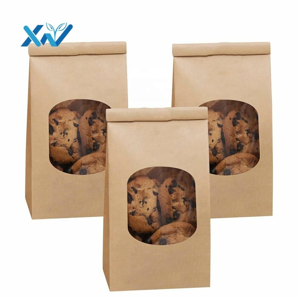 Custom Logo Custom Logo Tin Tie Tab Lock Brown clear Windows Bags Clear Pouches Paperbag Kraft Paper Bag With Window