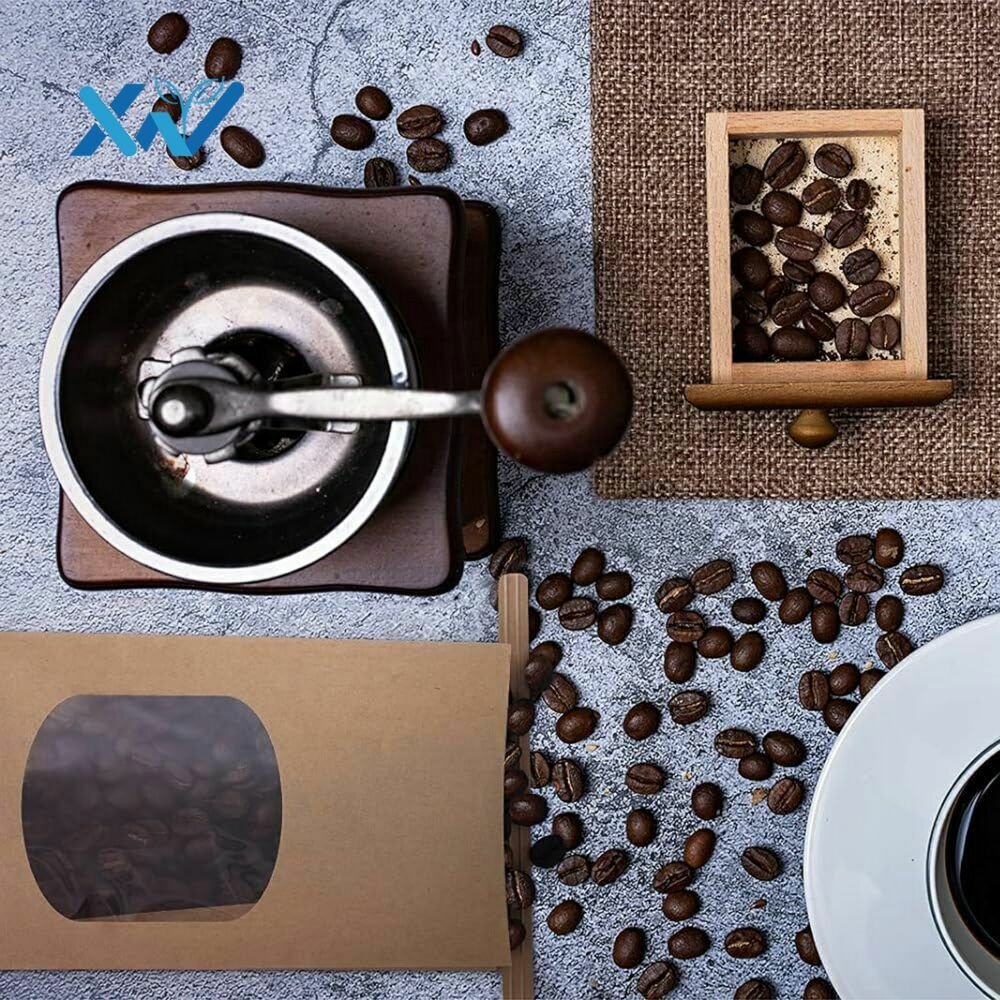 Custom Logo Custom Logo Tin Tie Tab Lock Brown clear Windows Bags Clear Pouches Paperbag Kraft Paper Bag With Window