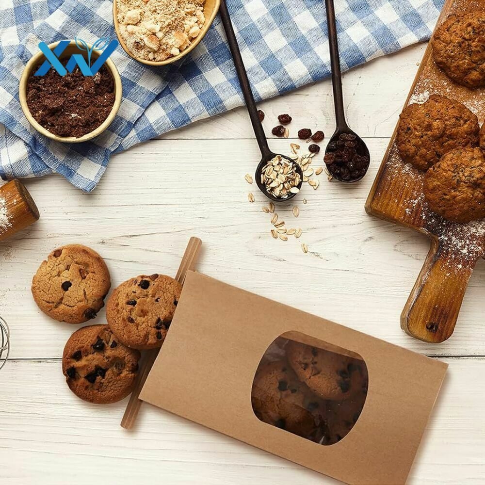 Custom Logo Custom Logo Tin Tie Tab Lock Brown clear Windows Bags Clear Pouches Paperbag Kraft Paper Bag With Window