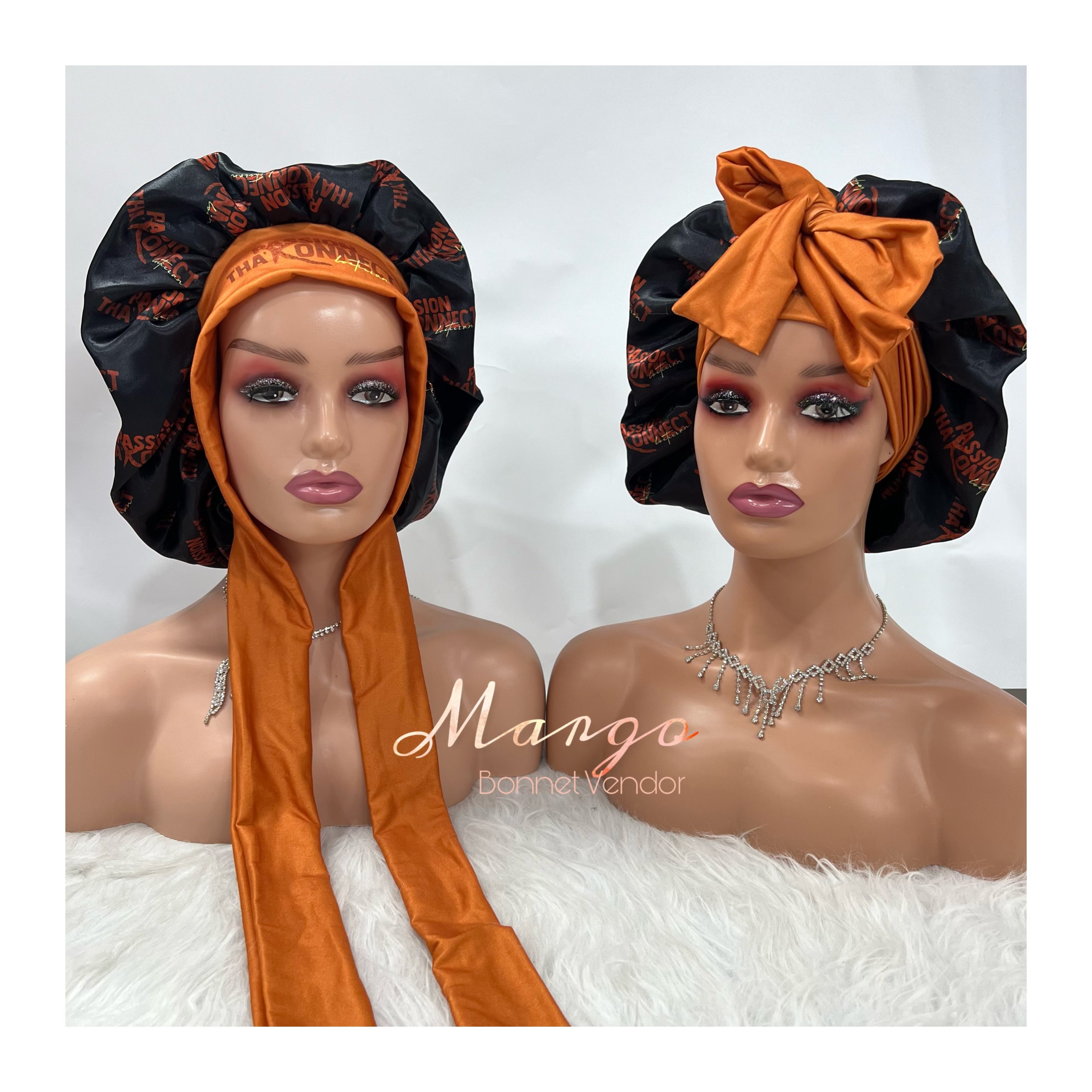 OEM custom logo satin bonnets with elastic tie bands private label double layered silk hair bonnets wholesale