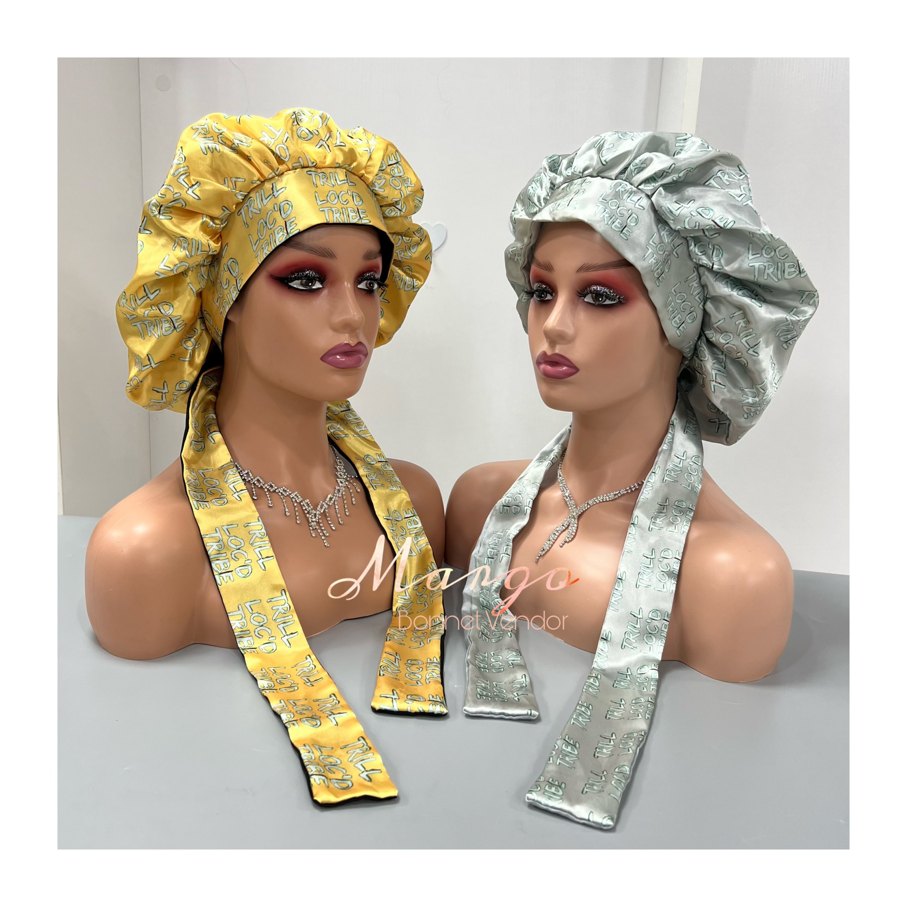 OEM custom logo satin bonnets with elastic tie bands private label double layered silk hair bonnets wholesale