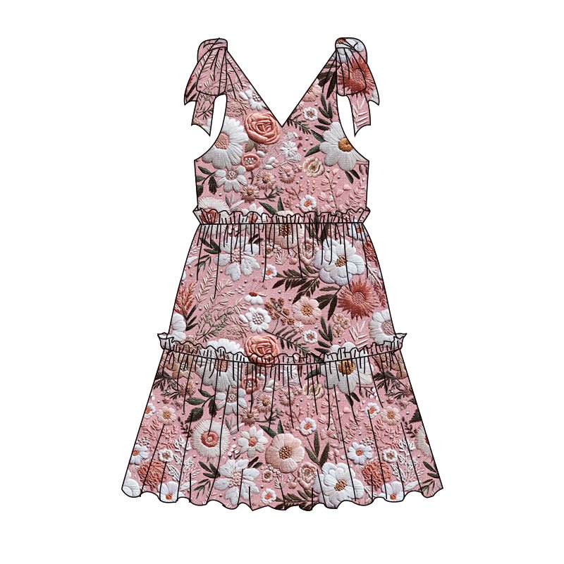 Trendy Kids Girls Summer Sleeveless Dresses Flower Pattern Shoulder Tie up Long Dress for Toddler Girls