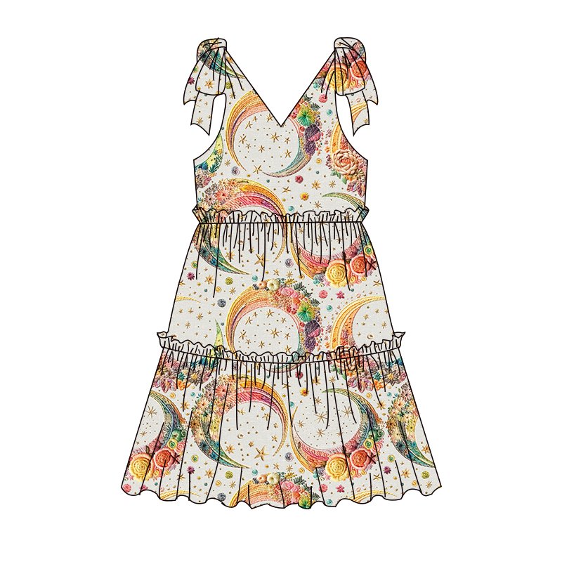 Trendy Kids Girls Summer Sleeveless Dresses Flower Pattern Shoulder Tie up Long Dress for Toddler Girls