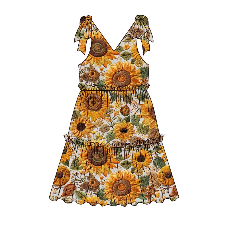Trendy Kids Girls Summer Sleeveless Dresses Flower Pattern Shoulder Tie up Long Dress for Toddler Girls