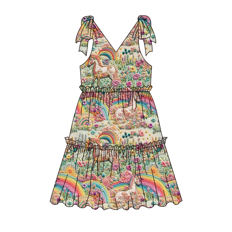 Trendy Kids Girls Summer Sleeveless Dresses Flower Pattern Shoulder Tie up Long Dress for Toddler Girls