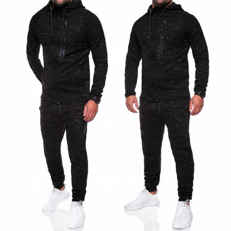 NEW OEM plain black slim fit gym fitness running tracksuits for men with custom Logo