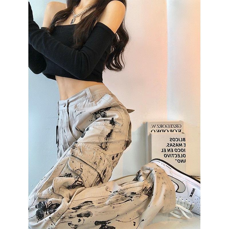 Custom OEM Manufacturer Vintage Pockets High Waist Streetwear baggy Casual ladies Long parachute Cargo Pant for women Trousers