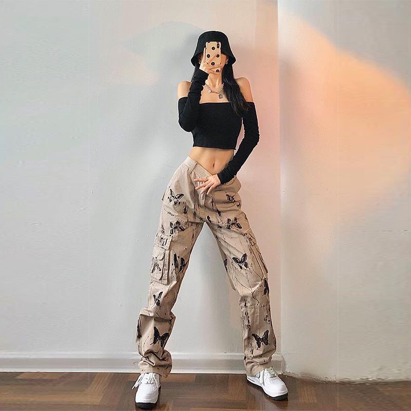 Custom OEM Manufacturer Vintage Pockets High Waist Streetwear baggy Casual ladies Long parachute Cargo Pant for women Trousers