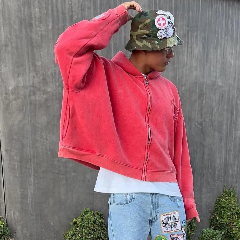 Wholesale OEM custom 100% Cotton French Terry stone washed hoodies Mens Vintage Acid Washed Oversized Hoodies