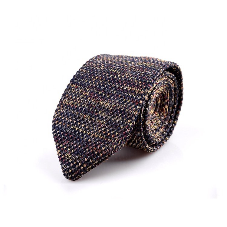 Hot sale popular polyester knitted neck tie lot stock 6cm knit neckties black and gold crochet men's tie knit