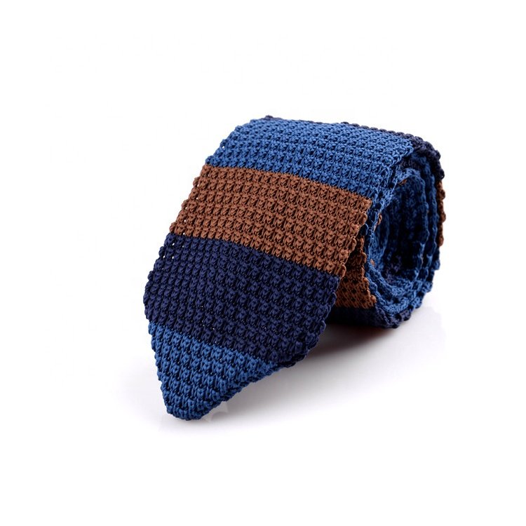 Hot sale popular polyester knitted neck tie lot stock 6cm knit neckties black and gold crochet men's tie knit