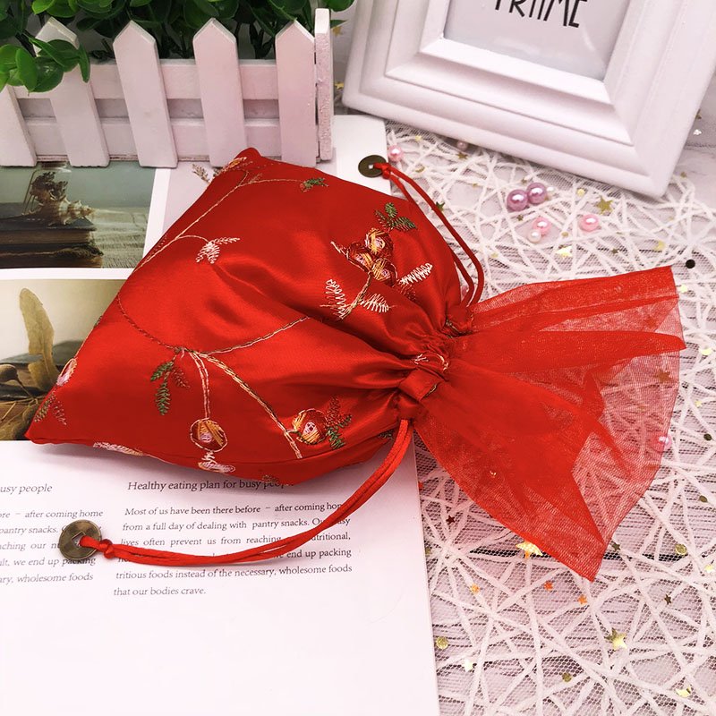 Ancient Style Carry-On Han Chinese Costume Accessories Empty air Sachets With Tassels Satin Silk Jewelry Drawstring Pouch
