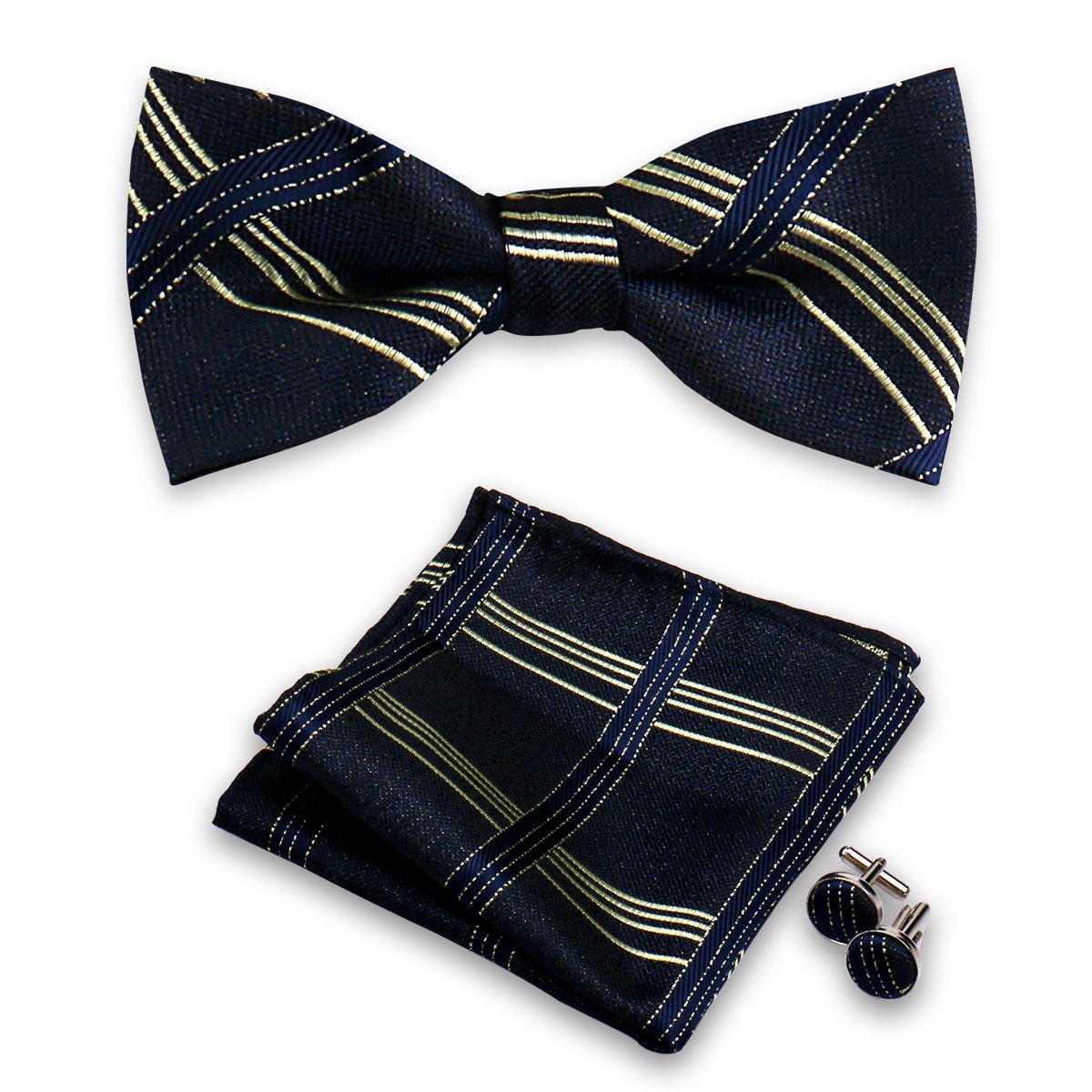 Silk Men's Bow Ties for Men Classic Paisley Wedding Party Bowtie Handkerchief Cufflinks Set Gold Bowtie Set
