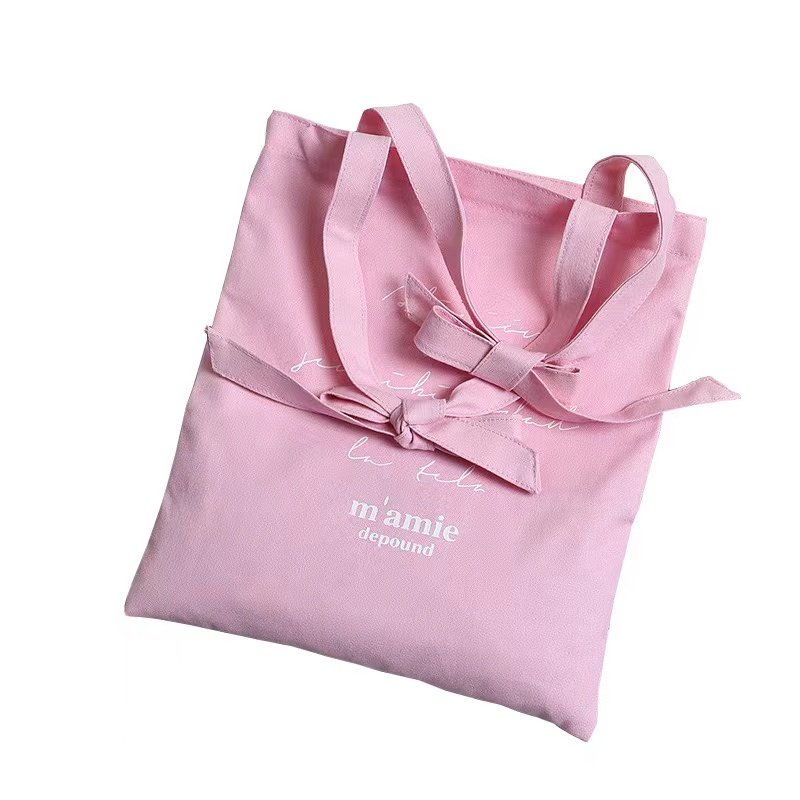 Xuerry Wholesale small MOQ customized bow tie eco-friendly reusable canvas cotton custom logo print shopping tote bag