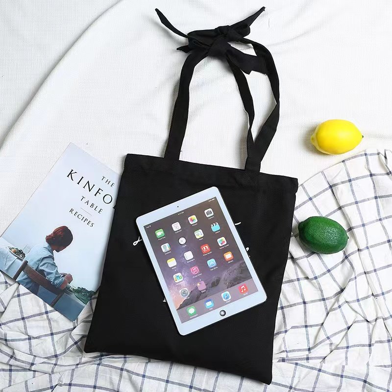 Xuerry Wholesale small MOQ customized bow tie eco-friendly reusable canvas cotton custom logo print shopping tote bag