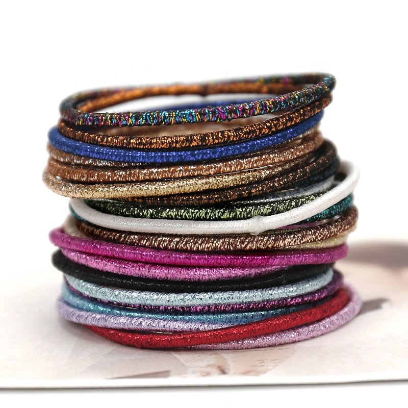Ins Korea 2021 Wholesale Elastic 2mm Simple Glitter Seamless KKNEKKI Hair Scrunchies Hair Rope Hair Ties For Women