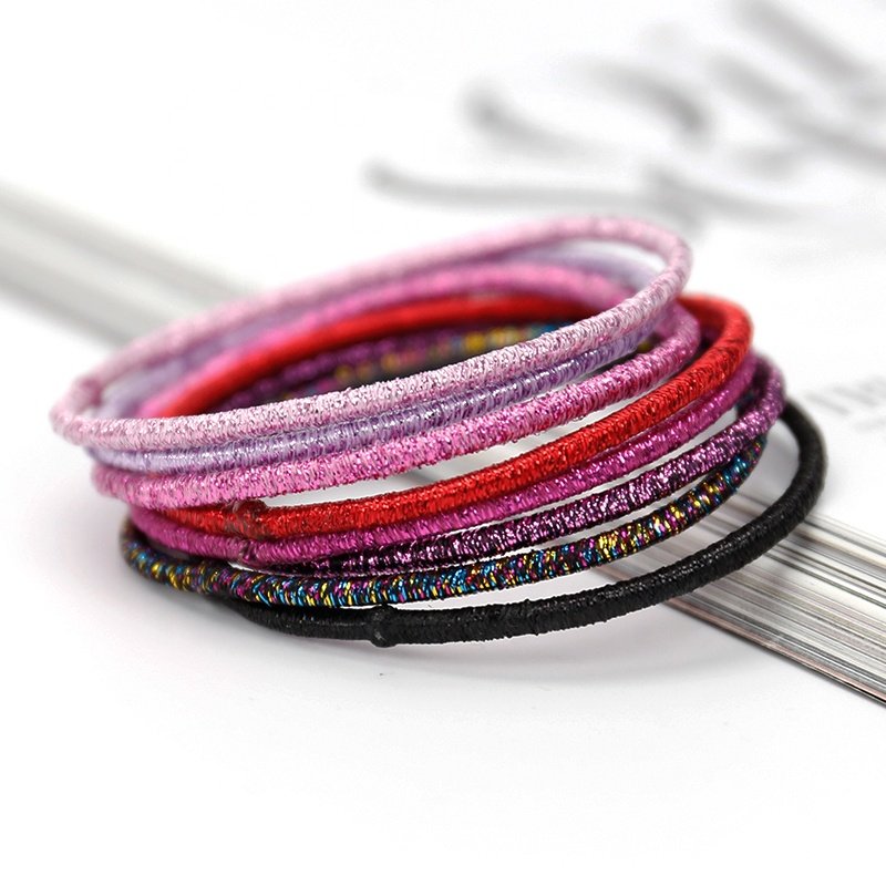 Ins Korea 2021 Wholesale Elastic 2mm Simple Glitter Seamless KKNEKKI Hair Scrunchies Hair Rope Hair Ties For Women