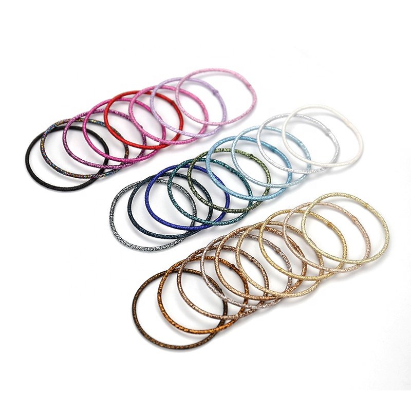 Ins Korea 2021 Wholesale Elastic 2mm Simple Glitter Seamless KKNEKKI Hair Scrunchies Hair Rope Hair Ties For Women
