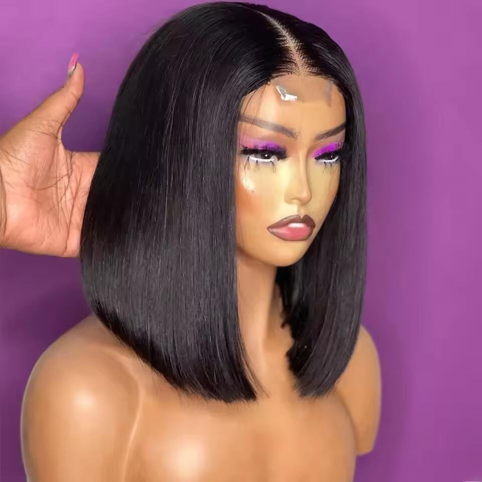 Super Double Drawn 2x6 Bone Straight Short Bob Wigs with 100% Human Hair Nature Black For Black Women Raw Vietnamese Hair
