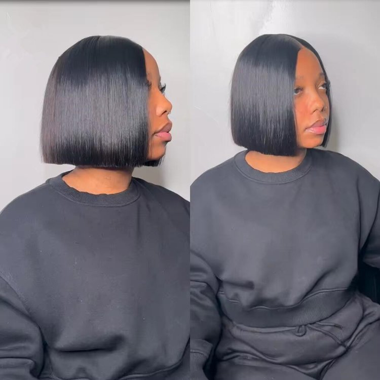 Super Double Drawn 2x6 Bone Straight Short Bob Wigs with 100% Human Hair Nature Black For Black Women Raw Vietnamese Hair