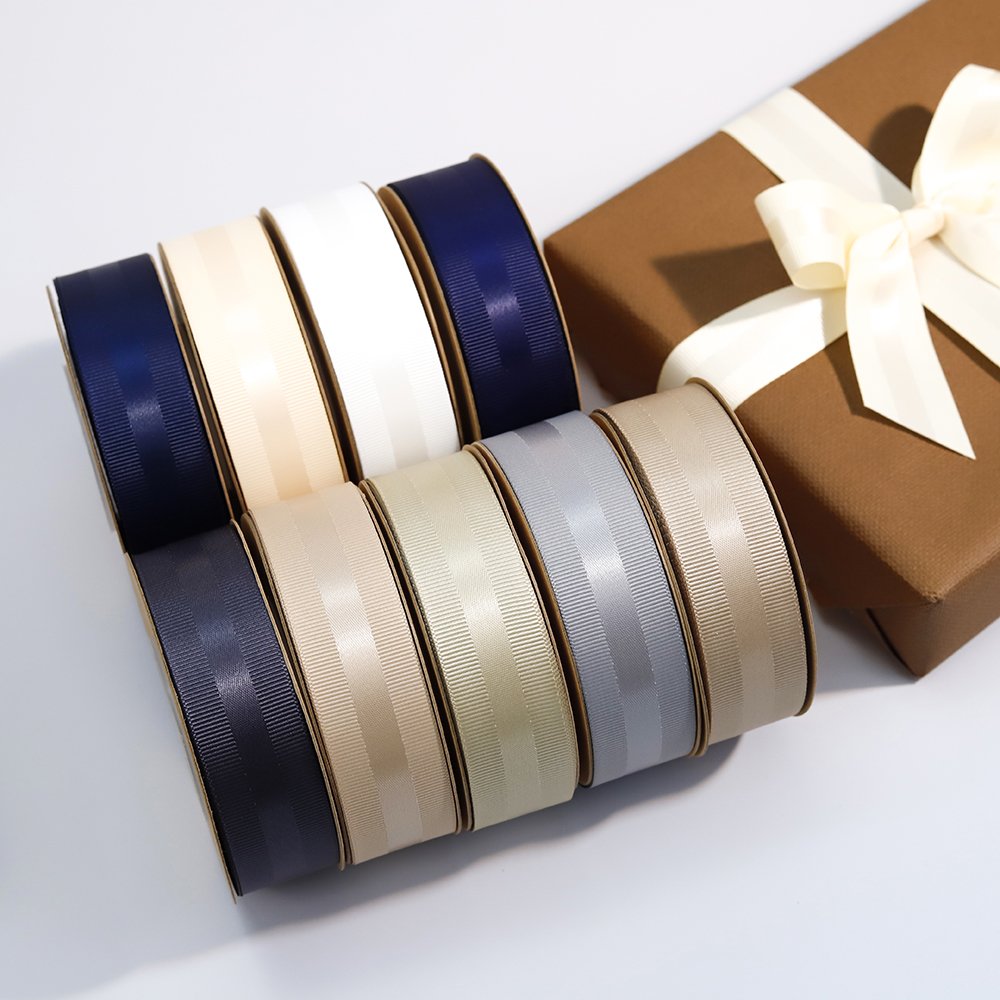 Grosgrain Ribbon 100% Polyester Double Faced Satin Ribbon Factory OEM Colors 1inch Printed Gift Ribbon
