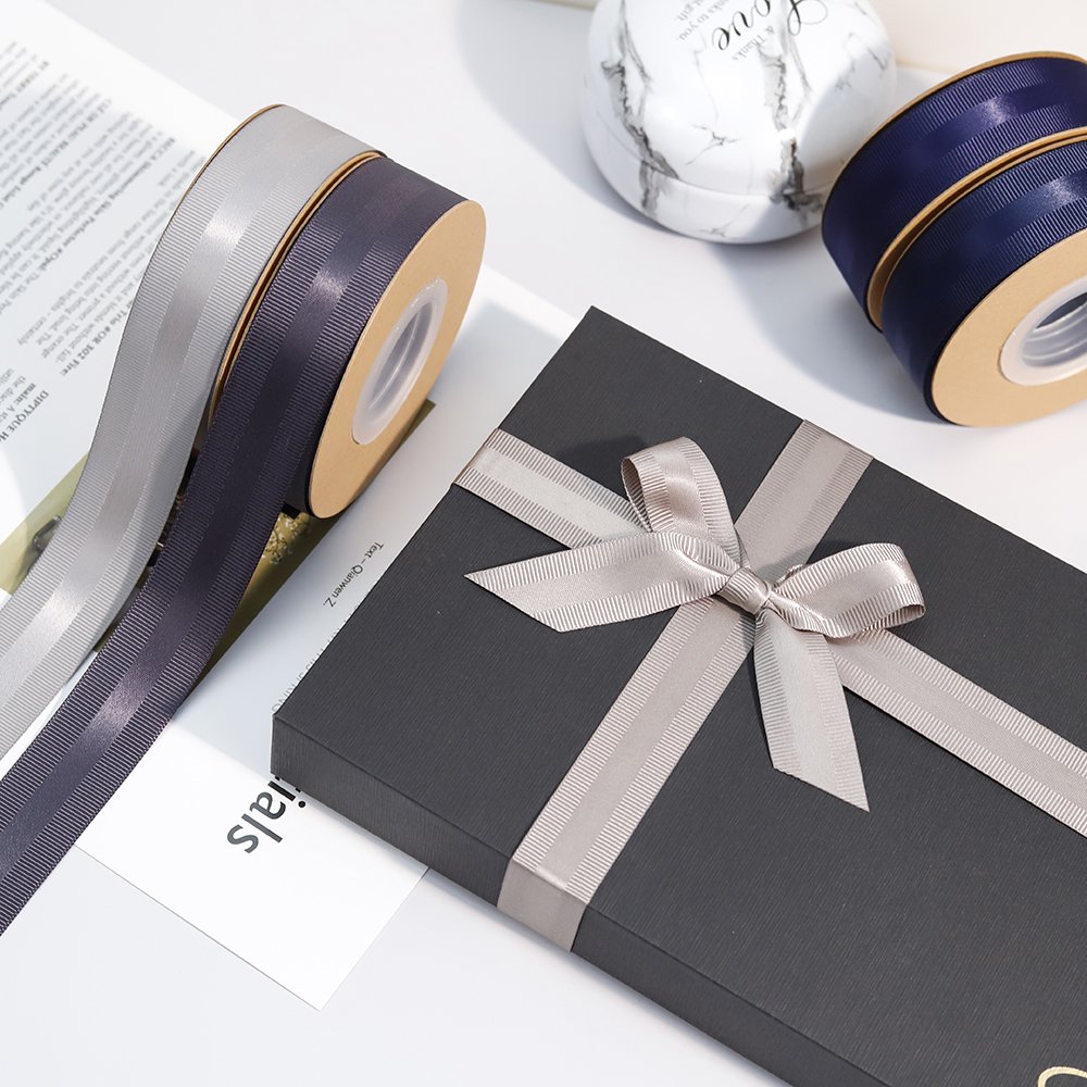 Grosgrain Ribbon 100% Polyester Double Faced Satin Ribbon Factory OEM Colors 1inch Printed Gift Ribbon