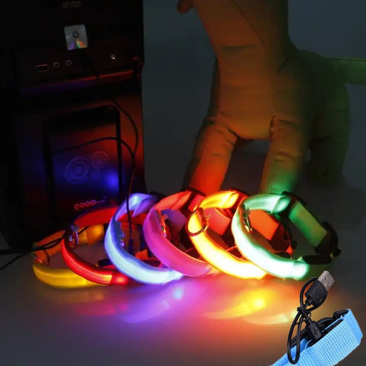 USB cable Glow In Night Pet Dog Cat Puppy Safe Luminous Flashing Necklace Adjustable Led Lights Polyester Dog Pets Collars