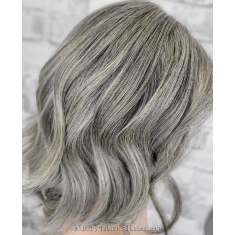 8*8 Silk Top Jewish Topper Clip In Hairpiece #1001 white hair Highlight natural black Color Hand Tied Silk Base Toupee for woman