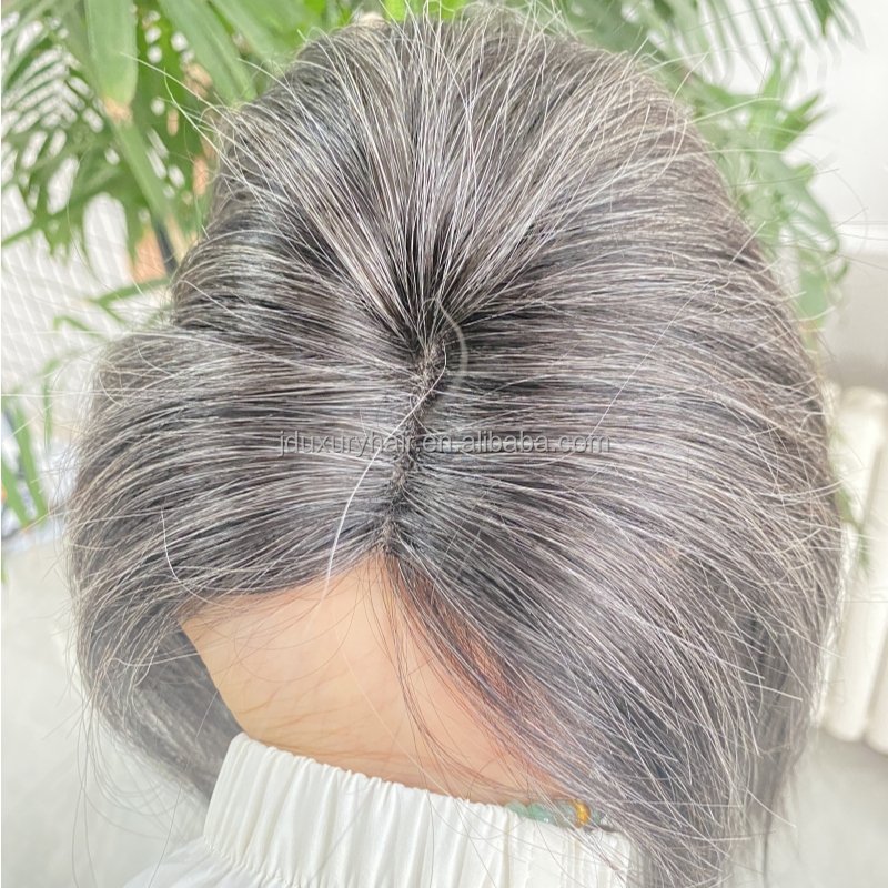 8*8 Silk Top Jewish Topper Clip In Hairpiece #1001 white hair Highlight natural black Color Hand Tied Silk Base Toupee for woman