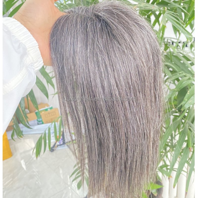 8*8 Silk Top Jewish Topper Clip In Hairpiece #1001 white hair Highlight natural black Color Hand Tied Silk Base Toupee for woman