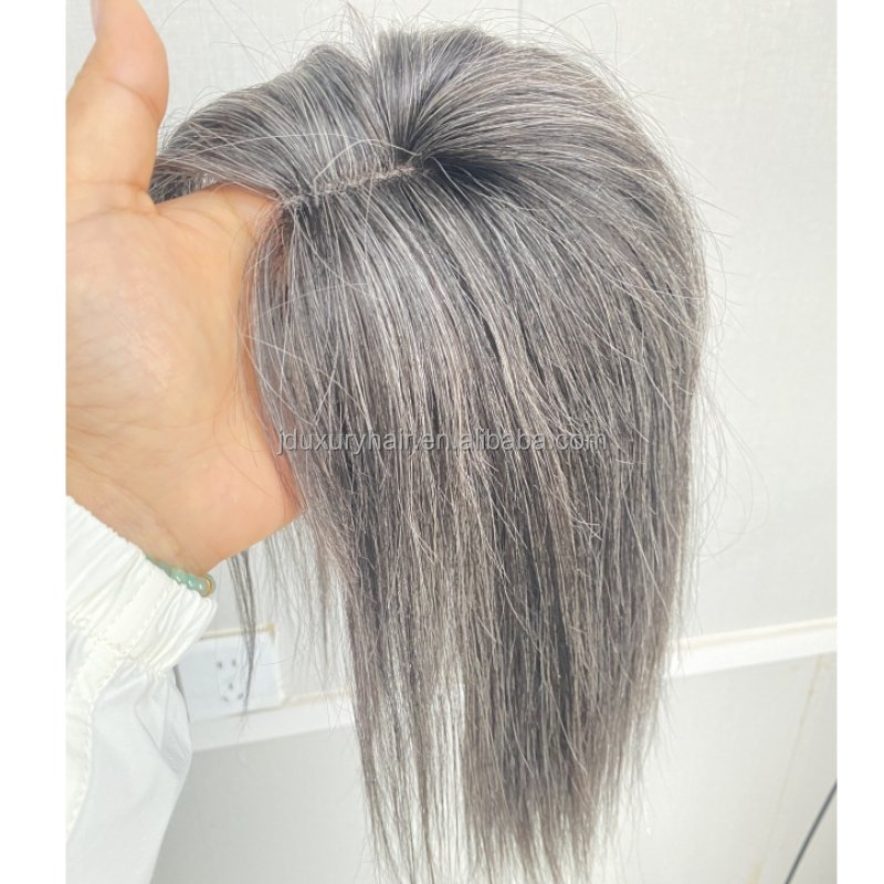 8*8 Silk Top Jewish Topper Clip In Hairpiece #1001 white hair Highlight natural black Color Hand Tied Silk Base Toupee for woman
