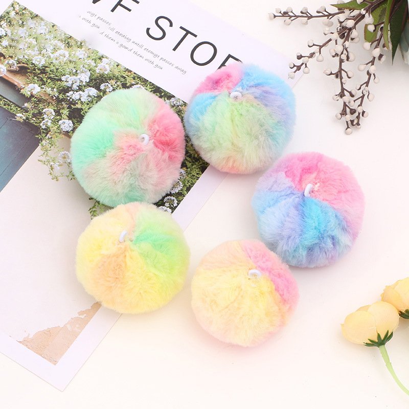 8cm tie dye diy color rubber band hairball keychain pendant fluffy ball