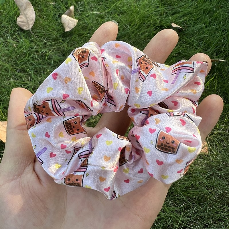 Wholesale Custom Pattern Cute Elastic Hair Ties Scrunchies Christmas Silk Satin Large Hair Tie Scrunchies