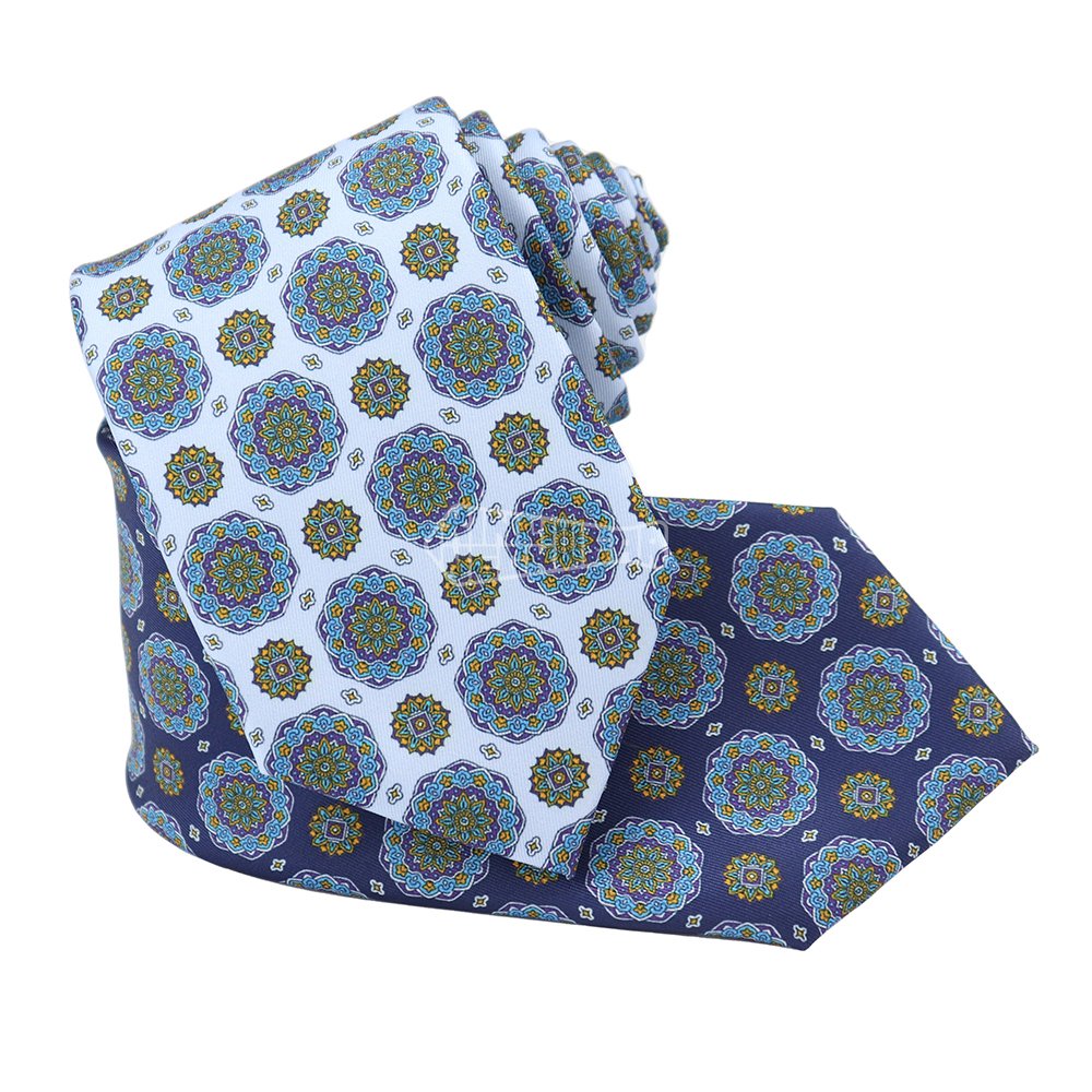 Mens Blue Silk Printed Tie Fashion 2024 Flower Necktie Custom Pattern Ties For Men Modern