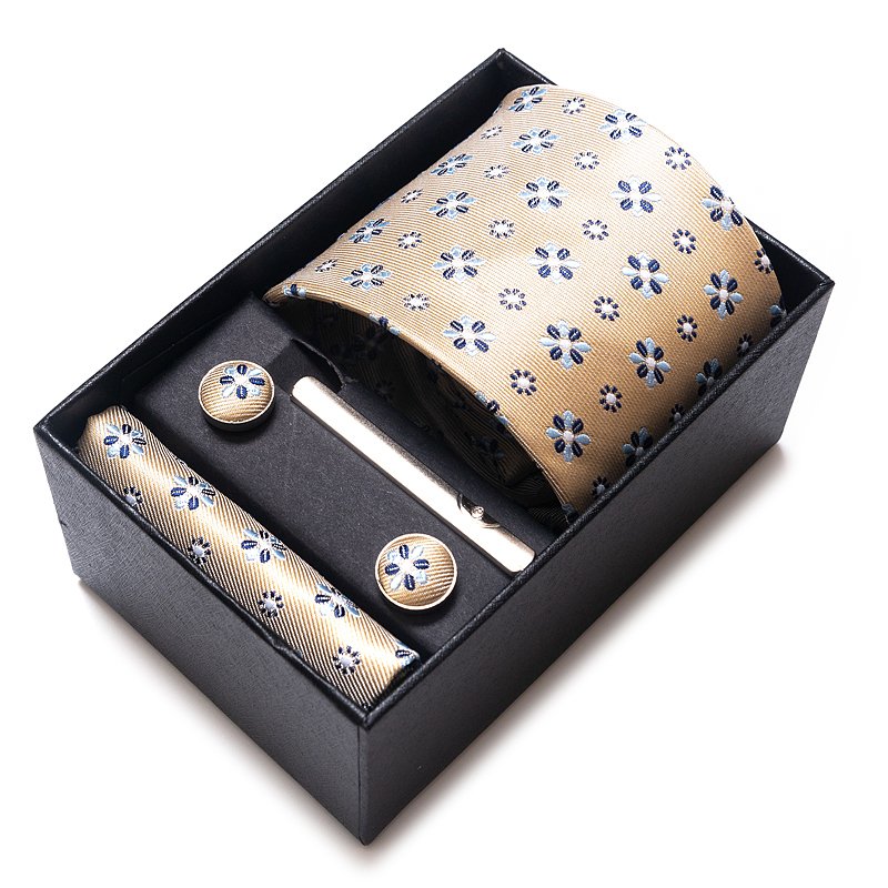 Wholesale Fashion 8 cm Tie Handkerchief Cufflink Set Necktie Box Tie Suit Accessories Stripe Black Brown For Men Fit Group