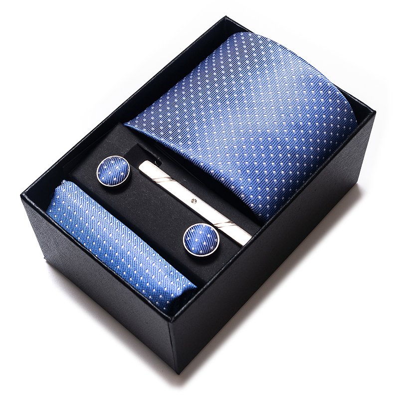 Wholesale Fashion 8 cm Tie Handkerchief Cufflink Set Necktie Box Tie Suit Accessories Stripe Black Brown For Men Fit Group