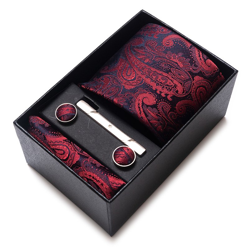 Wholesale Fashion 8 cm Tie Handkerchief Cufflink Set Necktie Box Tie Suit Accessories Stripe Black Brown For Men Fit Group