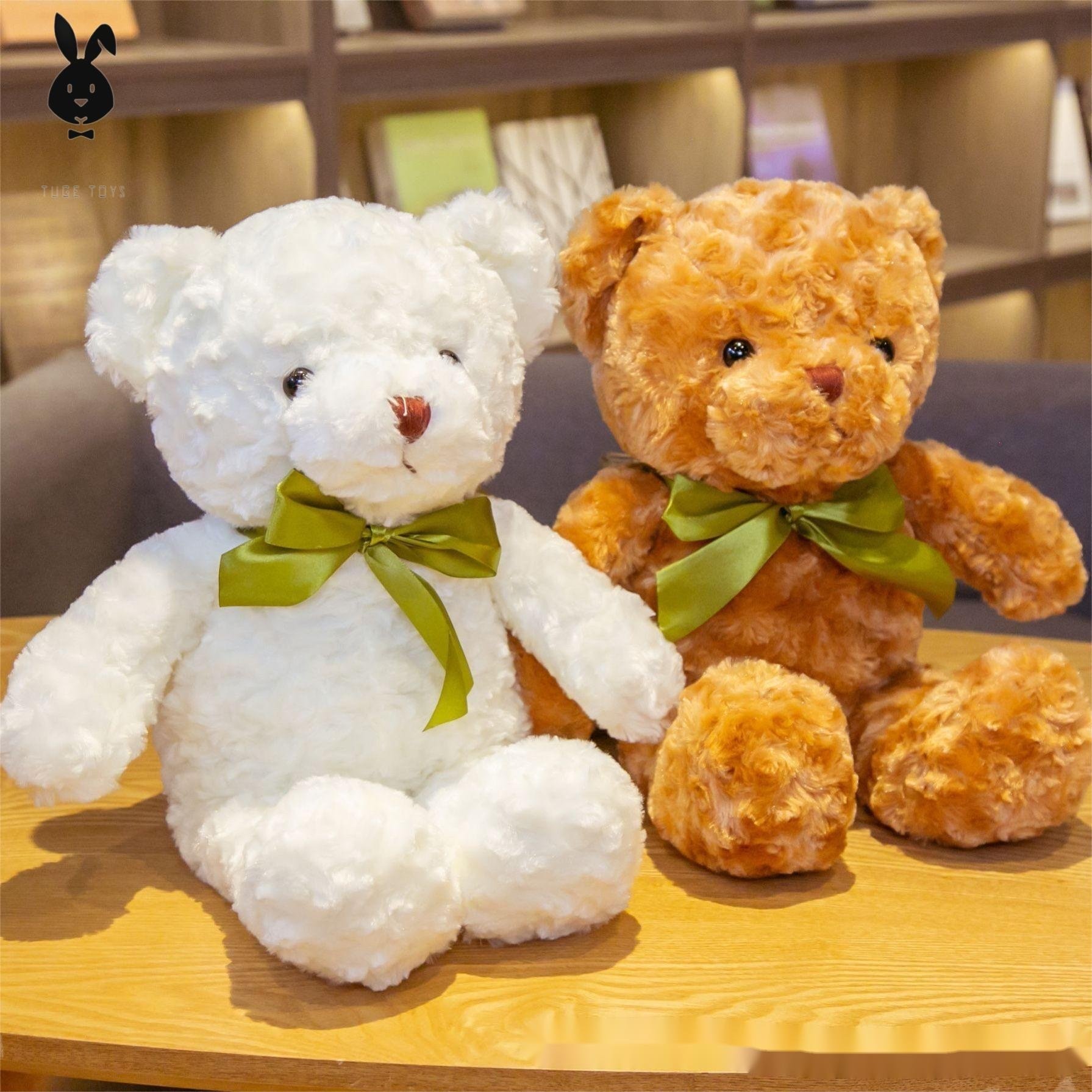 TUGE-Good quality silk scarf bow tie teddy bear plush toy doll hug bear size children's birthday gift ribbon bear
