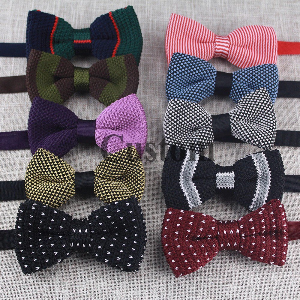 Classic Mens Solid Polyester Knit Pretied Bow Ties Adjustable Straps Custom Designs Embroidered Colorful Wedding Red Bowtie
