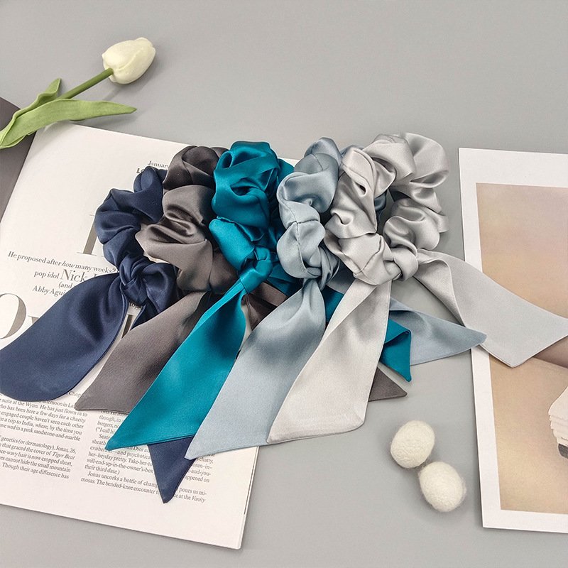 custom elastic Satin Silk Fashion Retro Print ribbon bow Scrunchies Women Ties mulberry silk Hair scrunchies Accessories