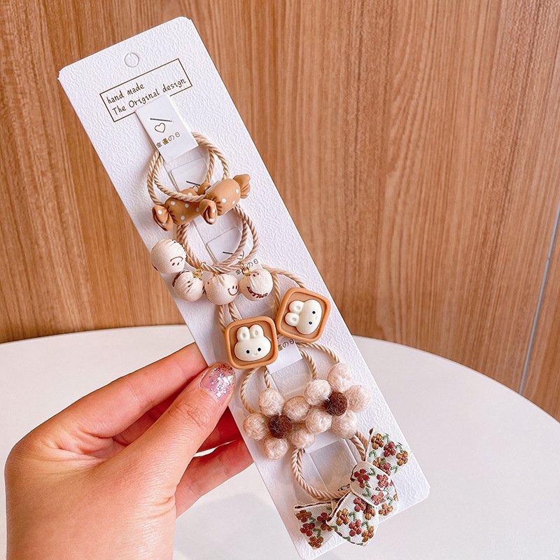 Korean Style Coffee Hair Ties Girls Super Cute Animal Children Hair Rubber Bands Soft Fabric Hair Bow Accessories